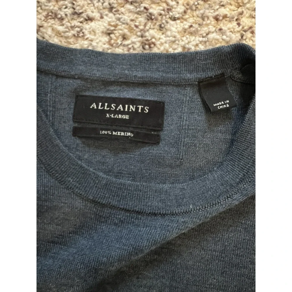 All saints New Sweater Adult Sz XLMerino Wool Blue Crew‎ Neck Long Sleeve Logo